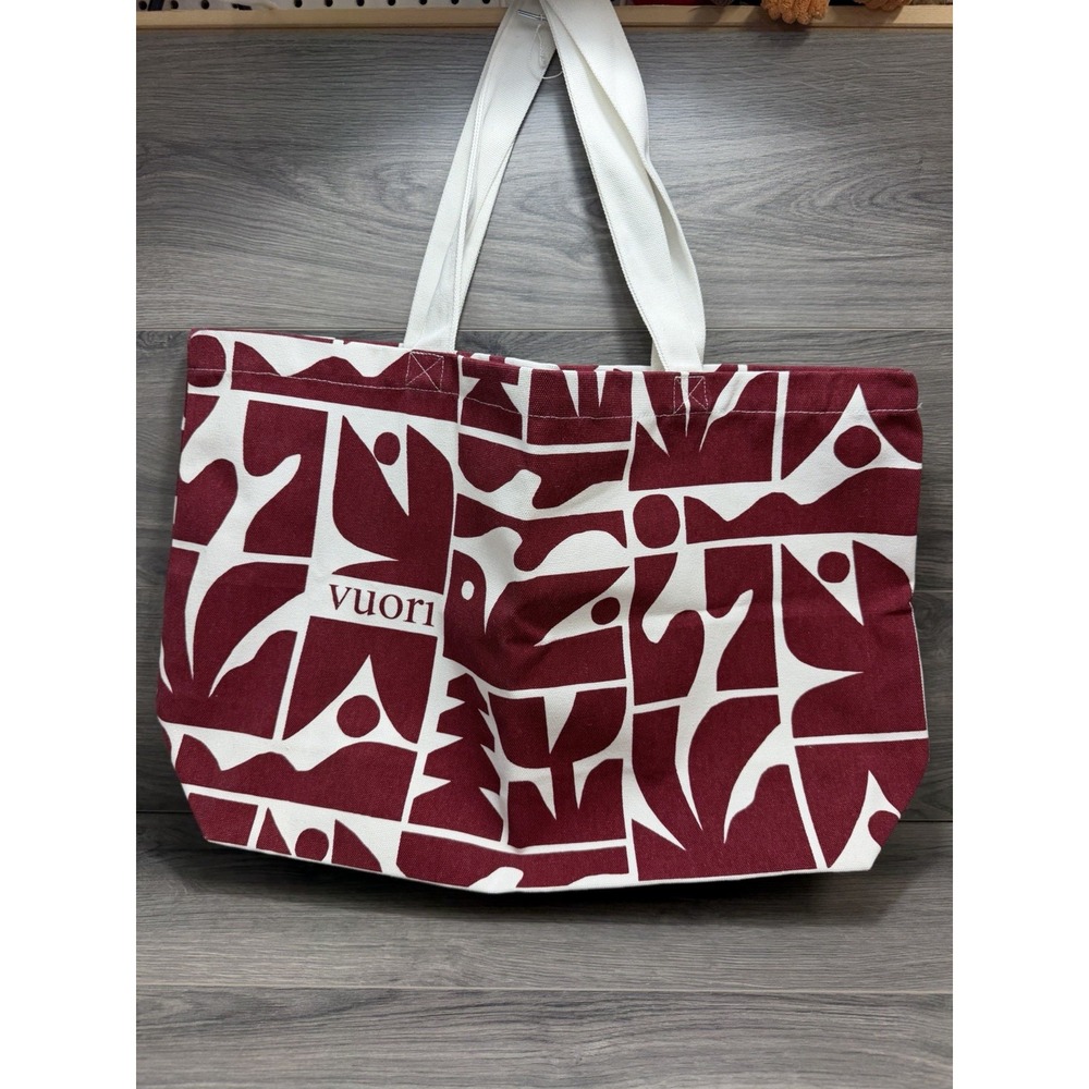 VUORI Holiday Tote Strawberry Red White Canvas Cody Hudson Travel Reusable Bag